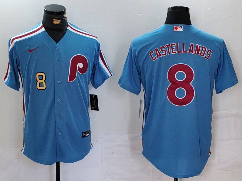 Men Philadelphia Phillies #8 Castellanos Blue Throwback 2024 Nike MLB Jersey style 2->philadelphia phillies->MLB Jersey